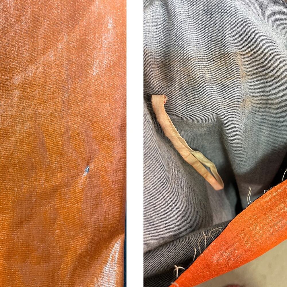 RICK OWENS Athena One Shoulder Coated Denim Bodycon Orange Midi Dress Size 6 - Picture 12 of 16